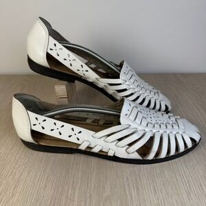 Basic Editions White Leather Huarache Sandals Woven Flats Women 9 Made in Brazil